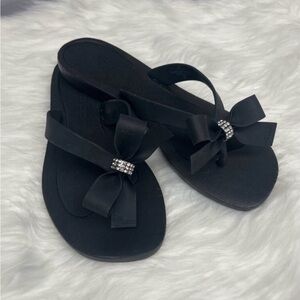 Guess Black Bow Flip Flop Sandals with Crystal Detail